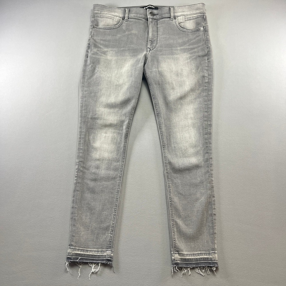 Express Ankle Legging Jeans Womens 12R Gray Denim Stretch Acid Wash Frayed Hem
